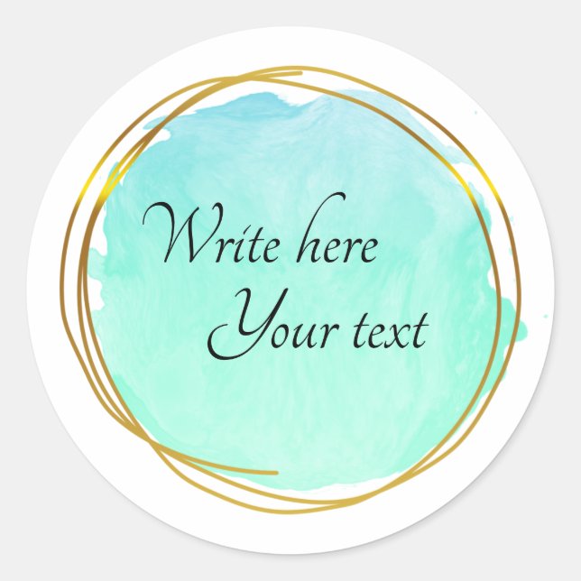 Adesivo Círculo de Aquarela Azul Turquesa Dourado Clássico (Frente)