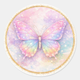 Adesivo Círculo de Borboleta com Glitter Pastel