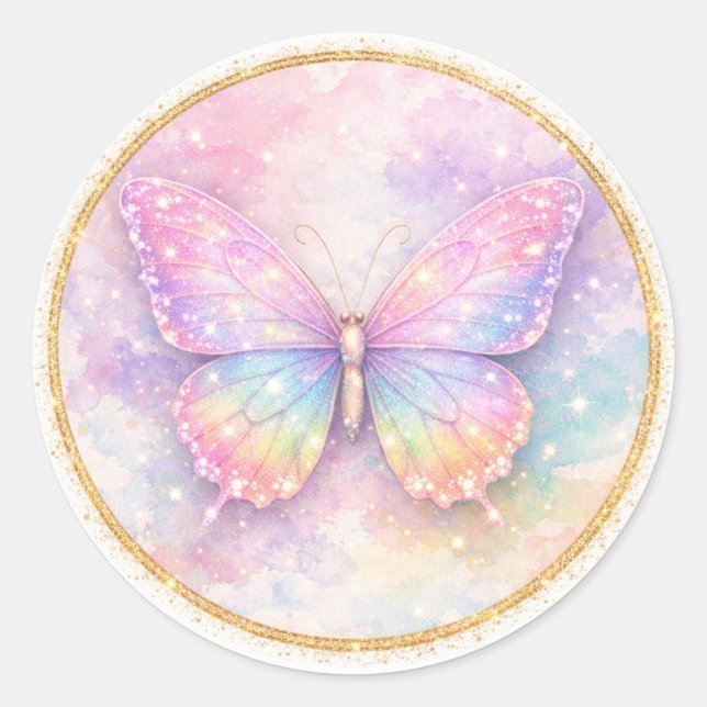 Adesivo Círculo de Borboleta com Glitter Pastel (Frente)