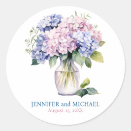 Adesivo Círculo de Casamento de Hydrangeas Azuis Rosa e Po