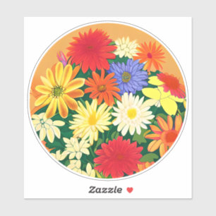 Adesivo Círculo de Flores, Visitas Coloridas e Astras