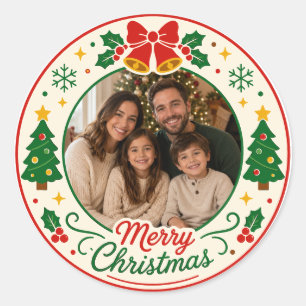 Adesivo Círculo de Foto de Natal Personalizado da Família 