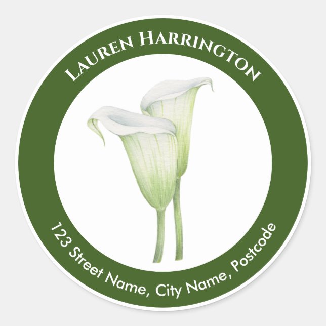 Adesivo Círculo de Ilustração de Lily Calla Branca de Aqua (Frente)