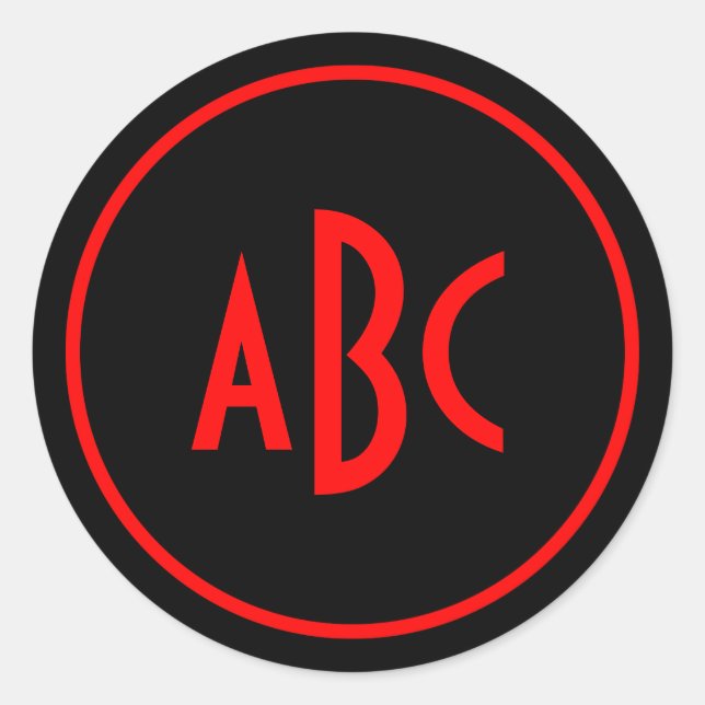 Adesivo Círculo de Monograma Vermelho e Preto (Frente)