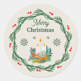 Adesivo Círculo de Natal Merry Verde e Creme