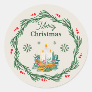 Adesivo Círculo de Natal Merry Verde e Creme