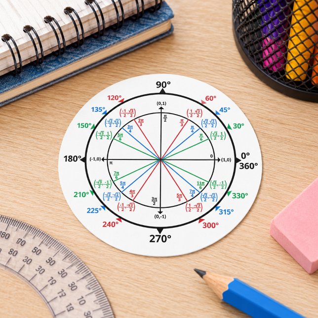 Adesivo Círculo de Unidade Geek de Matemática de Volta às  (Math Geek Unit Circle Back to School Classic Round Sticker)