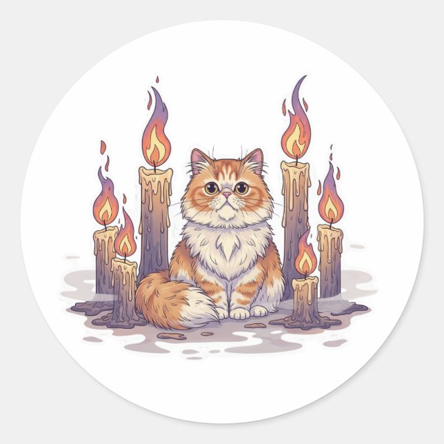 Adesivo Círculo de Velas Persa - Gato de Halloween assusta (Frente)