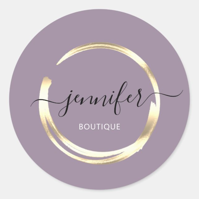 Adesivo Circulo Dourado Violeta Compro Boutique Profission (Frente)