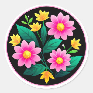 Adesivo Círculo Floral Brilhante Com Flores Rosas