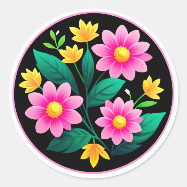 Adesivo Círculo Floral Brilhante Com Flores Rosas (Frente)
