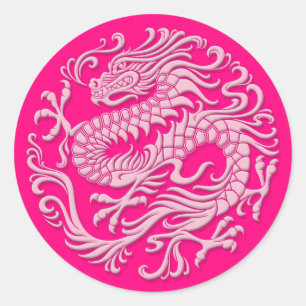 Adesivo Círculo Tradicional de Dragões Chineses Rosa