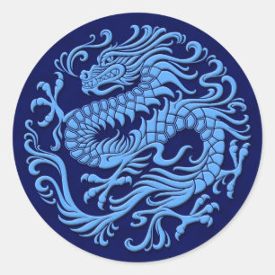 Adesivo Círculo Tradicional do Dragão Chinês Azul
