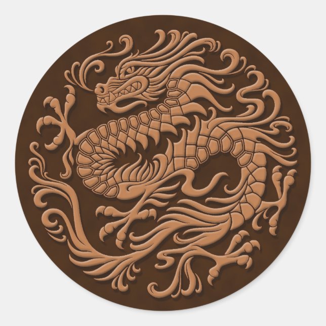 Adesivo Círculo Tradicional do Dragão Chinês Castanho (Frente)