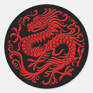 Adesivo Círculo Tradicional do Dragão Chinês Vermelho e Ne