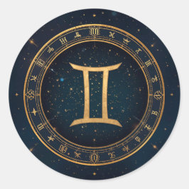 Adesivo Círculo Zodiacal Gêmeos Dourados Com Noite Estrela