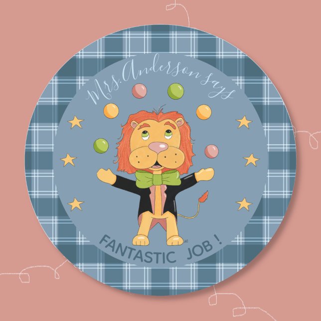 Adesivo Circus Lion Student Blue Reward Sticker (Cute reward sticker for encouraging young student to keep going . )