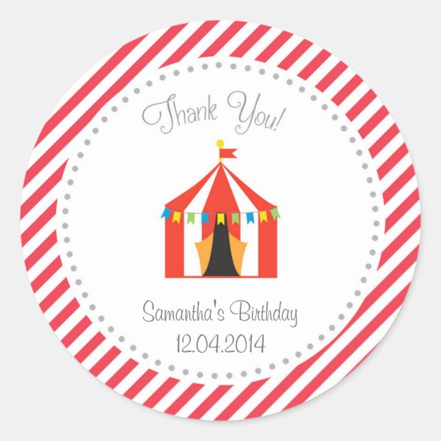 Adesivo Circus Tent Birthday Obrigado Sticker Red (Frente)