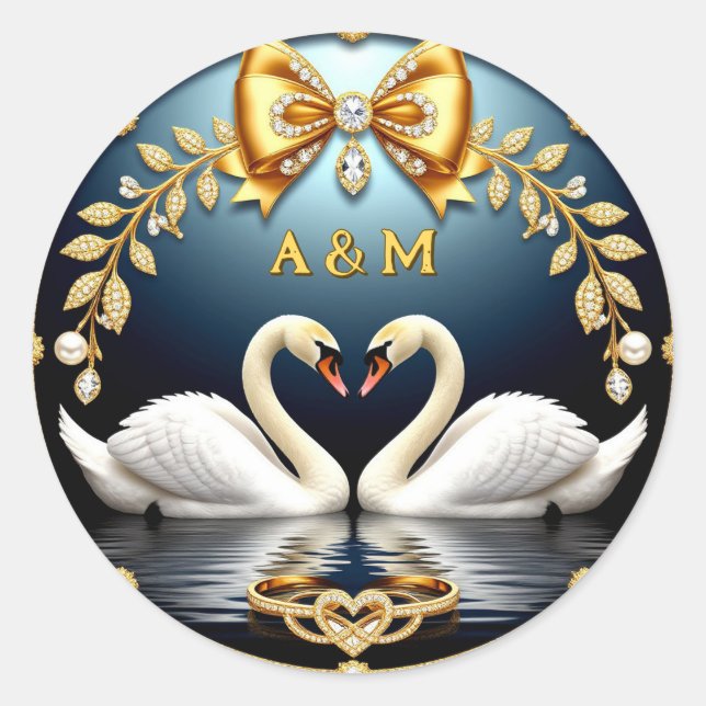 Adesivo Cisnes de Casamento Azuis com Tema de Anéis e Bras (Frente)