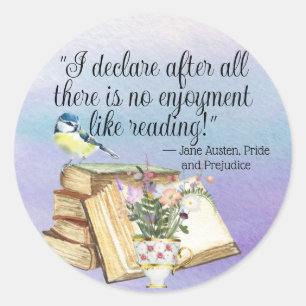 Adesivo Citação de Leitura de Livro de Jane Austen Aquarel