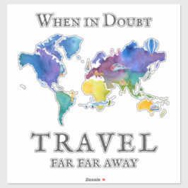 Adesivo Citação de Viagem do Mapa Mundial de Aquarelas