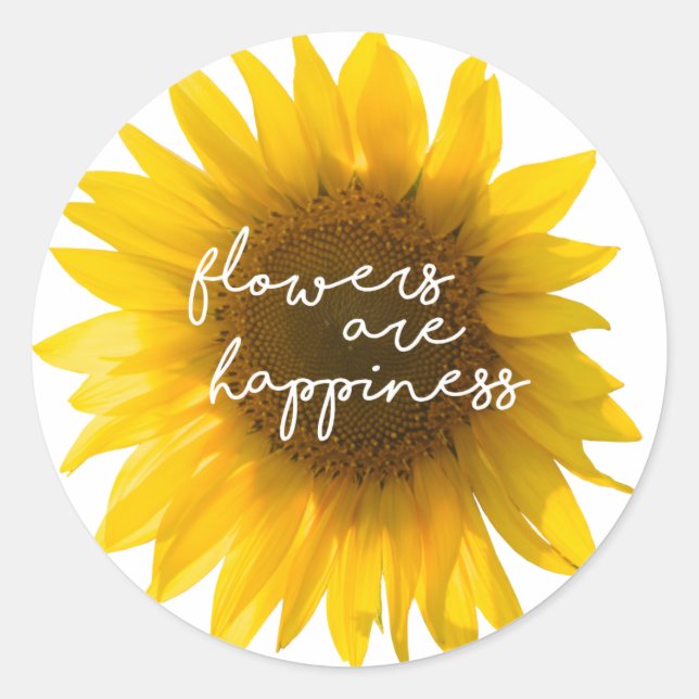 Adesivo Citação do girassol "flores são felicidade" (Frente)