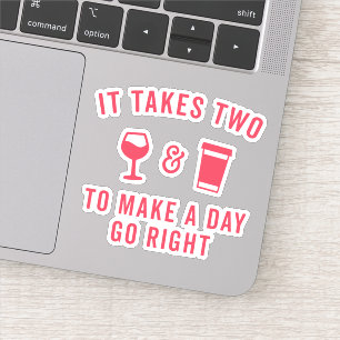 Adesivo Citação Engraçada de Vinho e Café