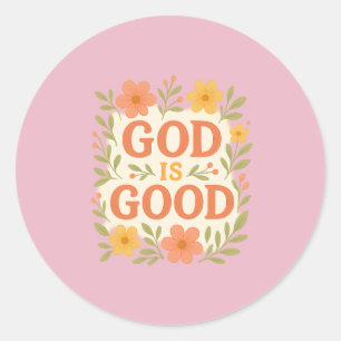Adesivo Citação Floral da Fé Cristã Deus É Bom
