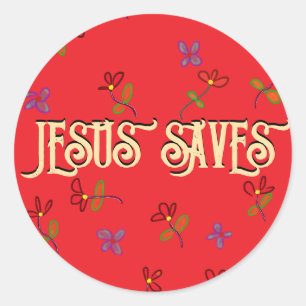 Adesivo Citação 'Jesus Salva' com Flores Vermelhas 