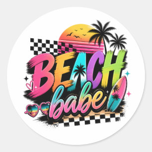 Adesivo Citação Retro Beach Babe Vibrações Tropicais Color