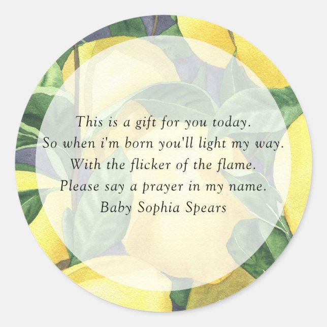 Adesivo Citrus lemon - Rótulo da Vela de Oração (Frente)