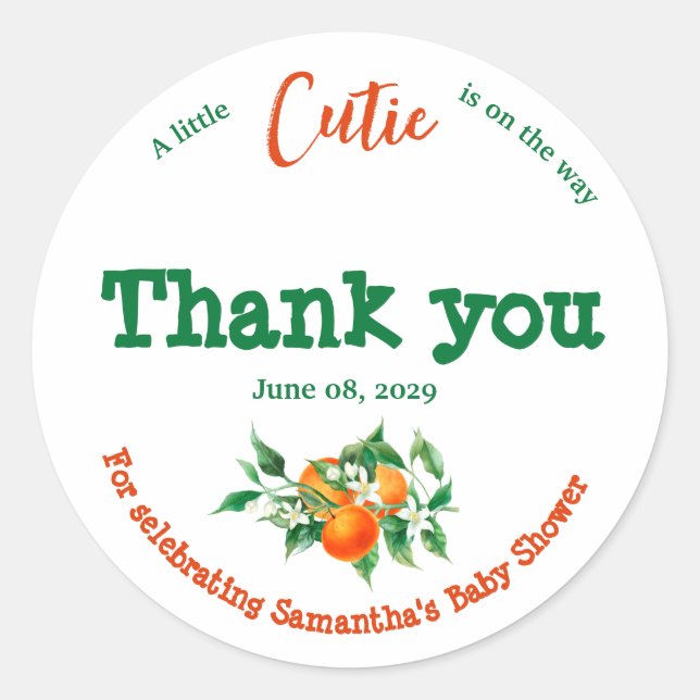 Adesivo Citrus Little Cutie Blossom - Chá de fraldas Laran (Frente)