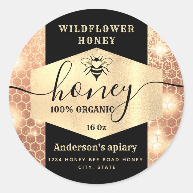 Adesivo Cla de mel com guincho de ouro moderno elegante (Frente)