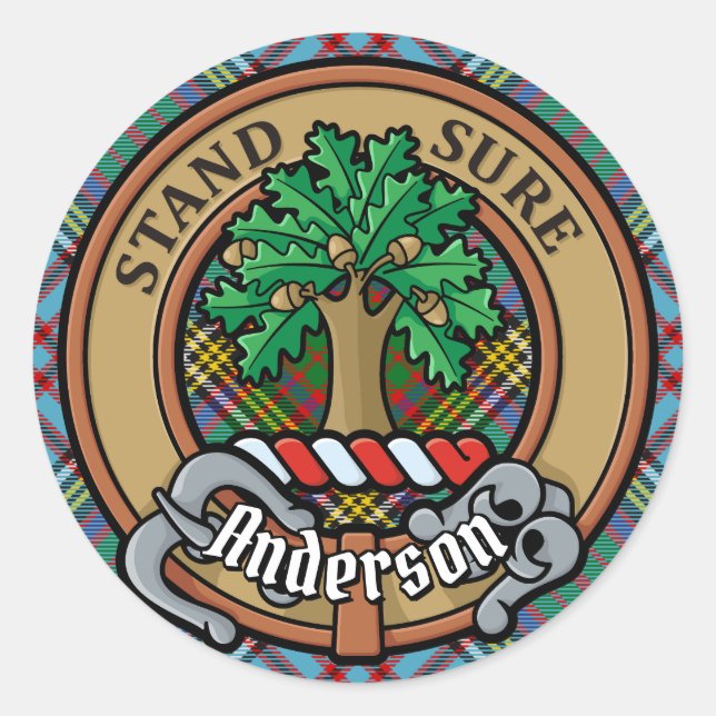 Adesivo Clan Anderson Crest sobre Tartan (Frente)