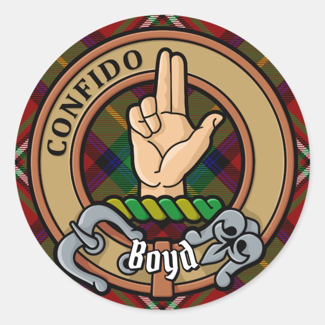 Adesivo Clan Boyd Crest sobre Tartan (Frente)