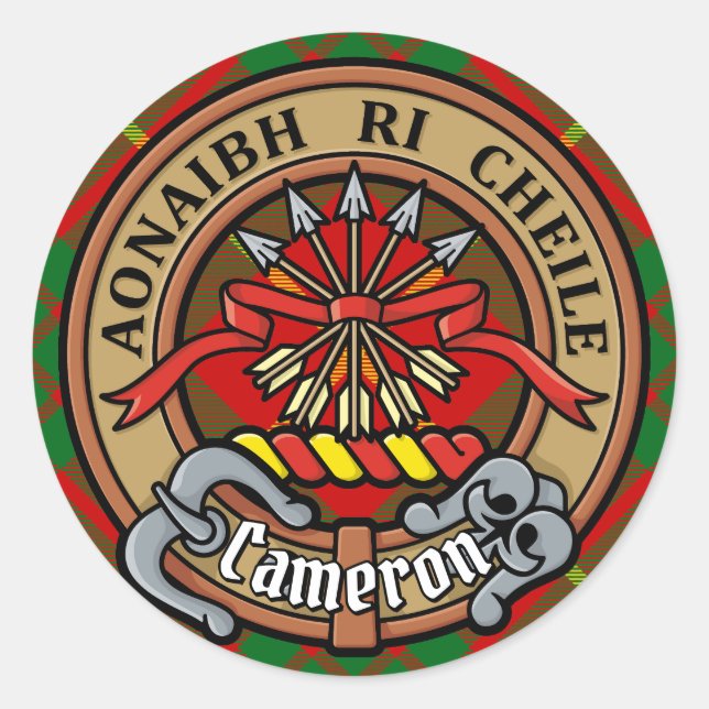 Adesivo Clan Cameron Crest sobre Tartan (Frente)
