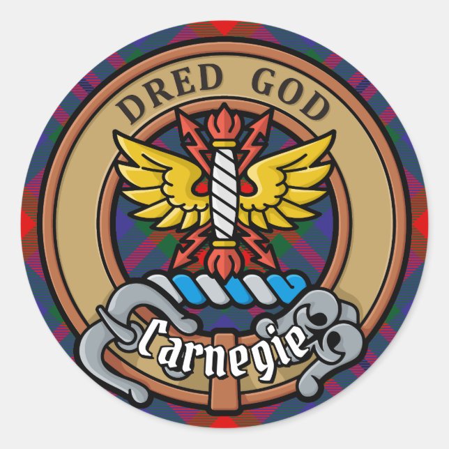 Adesivo Clan Carnegie Crest sobre Tartan (Frente)
