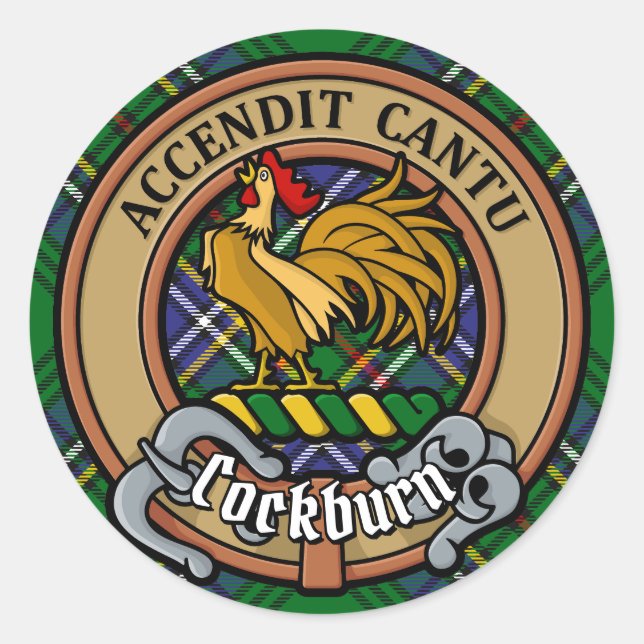 Adesivo Clan Cockburn Crest sobre Tartan (Frente)
