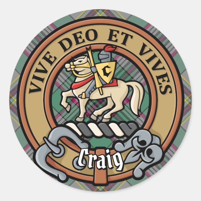 Adesivo Clan Craig Crest sobre Tartan (Frente)