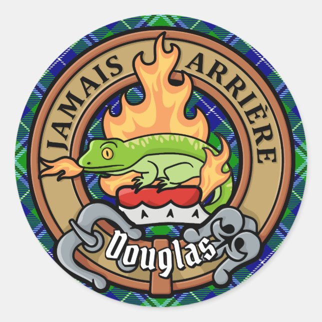 Adesivo Clan Douglas Crest sobre Tartan (Frente)