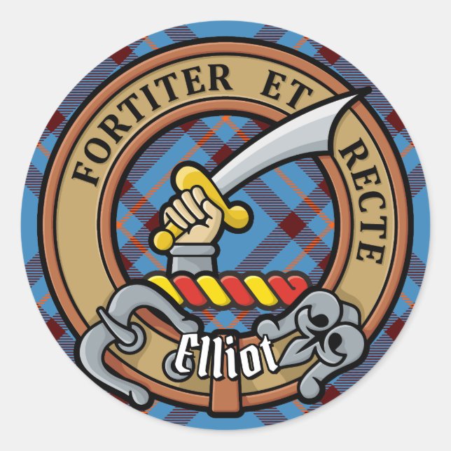 Adesivo Clan Elliot Crest sobre o Antigo Tartan (Frente)