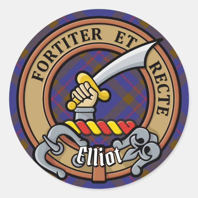Adesivo Clan Elliot Crest sobre Tartan Moderno (Frente)