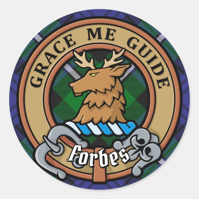 Adesivo Clan Forbes Crest sobre Tartan (Frente)