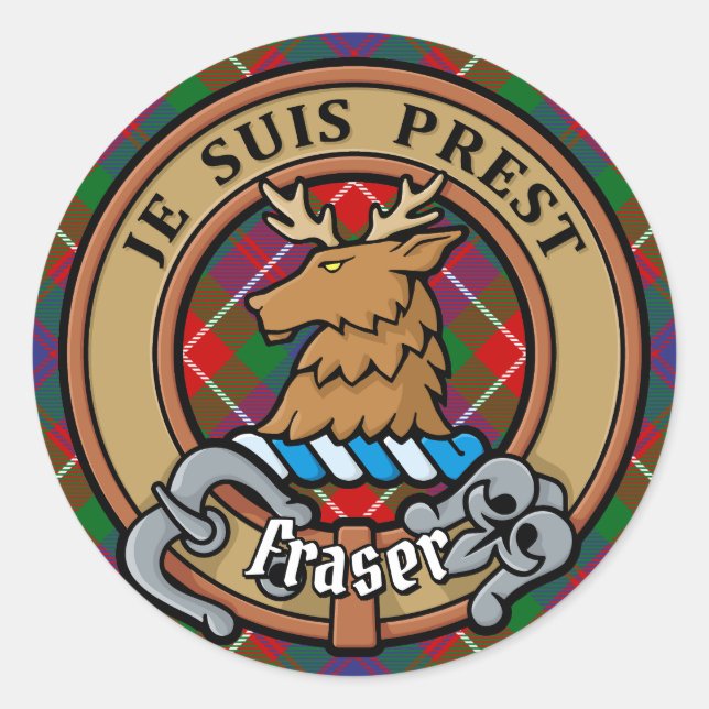 Adesivo Clan Fraser do Lovat Crest sobre Tartan (Frente)