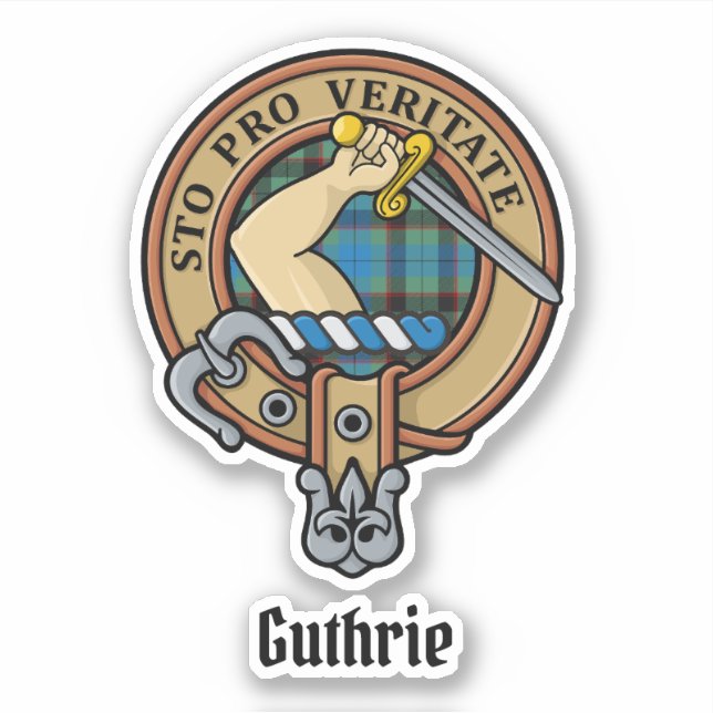 Adesivo Clan Guthrie Crest sobre Tartan (Frente)