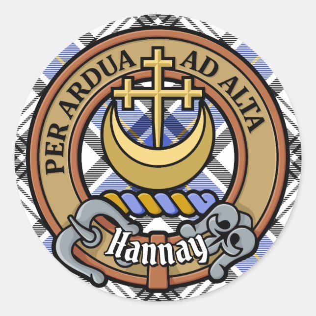 Adesivo Clan Hannay Crest sobre Tartan (Frente)