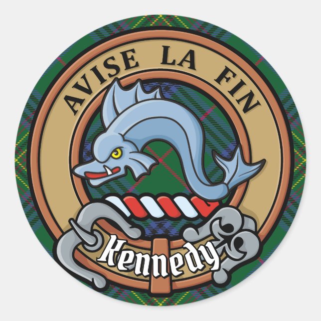 Adesivo Clan Kennedy Crest sobre Tartan (Frente)