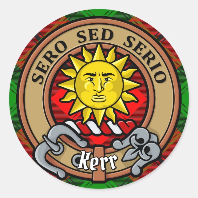 Adesivo Clan Kerr Crest sobre Tartan (Frente)