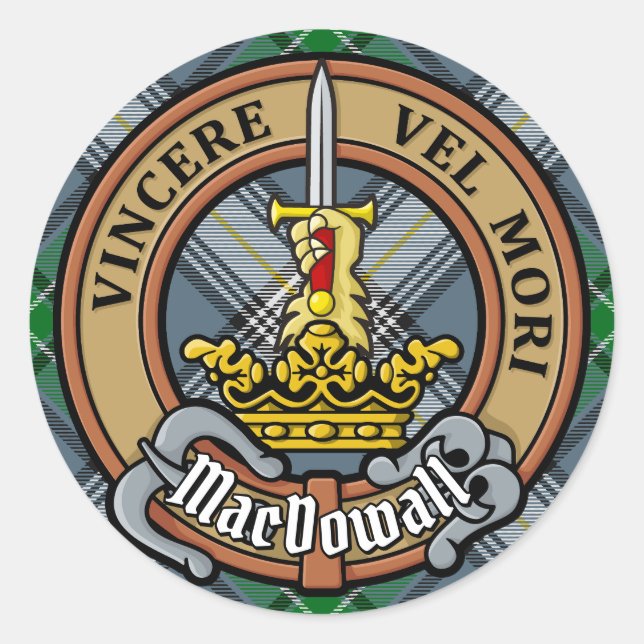 Adesivo Clan MacDowall Crest sobre Tartan (Frente)