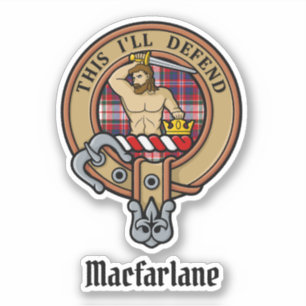 Adesivo Clan MacFarlane Crest sobre o vestido Tartan
